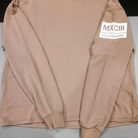 HM H&M Divided MXIIIC Never Say Never Tan Oversize Crew Neck Sweatshirt NEW Sz M - Picture 3 of 5